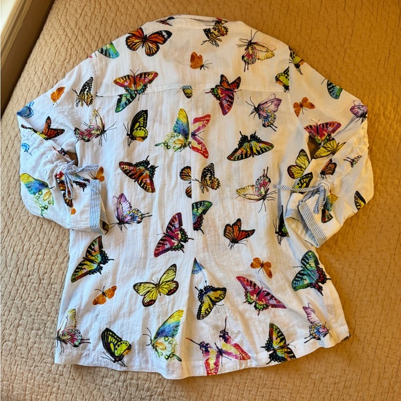 John Mark Butterfly Print Wire Collar 3/4 Sleeve Button Front Tunic, S, EUC! - Picture 6 of 9